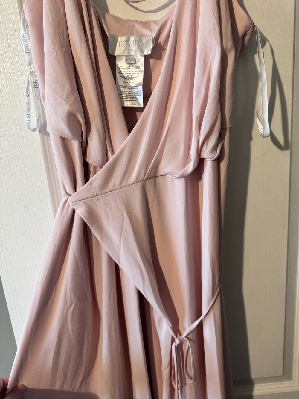 David's Bridal Petal Pink Maxi Wrap Dress